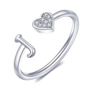 여성용 WFYOU 하트 이니셜 링 실버 로즈 골드 도금 대문자 스태커블 조절 가능 알파벳 문자 주얼리 선물