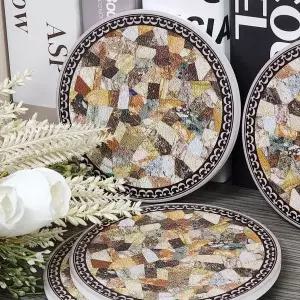 찻잔받침대 원형 세라믹 코스터 유리조각 세트