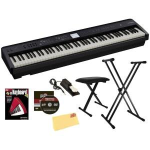롤랜드 FP-E50 88키 디지털 피아노 - 조절 가능한 스탠드, 벤치, 디럭스 서스테인 페달, 북, 온라인 레슨, 교육용 DVD, 오스틴 바자 연마 천이 포함된 블랙 번들