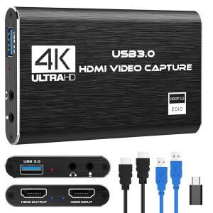 스트리밍용 4K HDMI 캡처 카드 풀 HD 1080P 60FPS USB 3.0 캠 링크 게임 오디오 비디오 카메라 / 닌텐도 스위치 XBOX PS4 PS5 PC OBS(블랙)와 함께 작동
