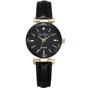 제시카 심슨 다이아몬드 컬렉션 여성 시계 클래식 쿼츠 가죽 밴드 라운드 패싯 크리스탈 페이스 우아한 여성 원피스 시계