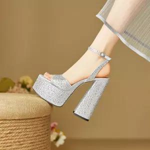 여친 트렌디 아이템 신발 스트랩 샌들 역천 실버 가보시 통굽 라운드 큐빅 디너 진행 슈즈 M 슈슈2 HT5