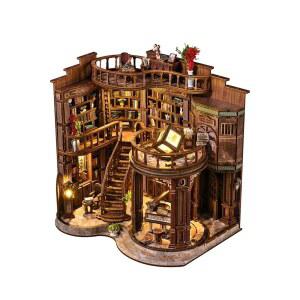 DIY 책 누크 키트 LED 조명이 있는 3D 나무 퍼즐 미니어처 책 누크 북엔드 책장 장식 벚꽃 서점 책장 삽입 책 누크 책 누크 키트