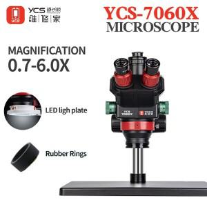 YCS 7060X 0.6-6.0배율 LED 조명 내장 휴대폰 수리용 PCB 칩 부품 납땜 제거 검사 현미경 도구