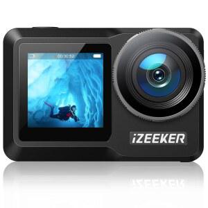 iZeeker 액션 카메라 4K 24MP(터치스크린 포함) 40M 수중 카메라 방수 듀얼 스크린 브이로그 카메라(EIS3.0 WiFi 리모컨 1350mAh 배터리 2개 포함) 충전기 악세사리 키트-iA800