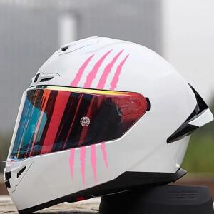 2DFlat 오토바이 헬멧 스티커 - 두꺼운 균열이 있는 분홍색 발톱 마크 디자인