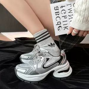 셉띠엠브레 캐주얼 송편 시크 통굽 메쉬 스포츠 슈즈 하이힐 스트랩 배색 봄가을 인스타 여성하이힐 UNO1