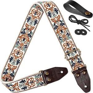 자수 화이트 베이스 일렉기타 꽃무늬 통기타 스트랩