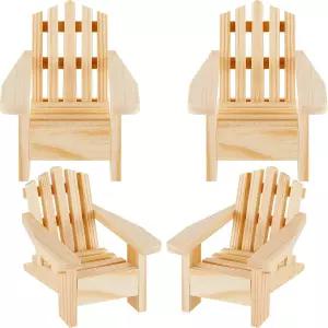 수민드 4피스 우드 애디론댁 스타일 미니어처 의자 인형집 나무 모델 액세서리 가구 크리스마스 장식