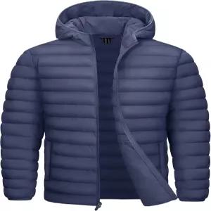 후드 방수 방풍 단열 재킷이 있는 TACVASEN 남성용 경량 패딩 재킷 퀼팅 안감 겨울 코트