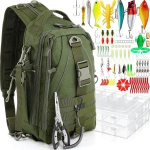 태클 박스가 있는 라운드퍼니 85개 낚시 백팩 로드 홀더가 슬링백 피쉬 루어 키트 및 플라이어 세트 남성용