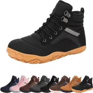 여성 남성 겨울 맨발 부츠 따뜻한 미니멀리스트 와이드 토박스 스노우 제로 드롭 밑창 아웃도어 방수 발목