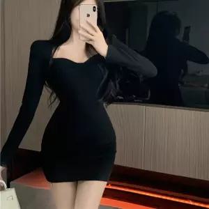 클럽옷 스퀘어넥 힙스터 스커트 봄가을 머메이드 허리밴딩 긴팔 원피스 심쿵직구