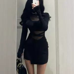 클럽옷 퓨어 칼라 핫매 블랙 원피스 봄가을 망사패치 허리 슬림 한 랩 스커트 심쿵직구