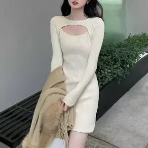 클럽옷 슬림핏 코트 니트원피스 펀칭 스몰 프렌치 봄가을 스커트 심쿵마켓