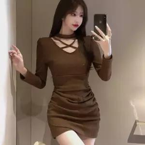 클럽옷 긴팔 봄가을 원피스 주름 랩 스커트 슬림핏 심쿵마켓