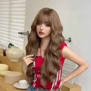 여성가발 모조 헤어 앞머리 올인원 금갈색 고온 75cm 실크 롱 긴 웨이브 심쿵마켓