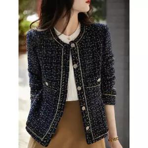 여자 신상 가을자켓 체인 스트랩 패션 트위드 니트 코트 심쿵