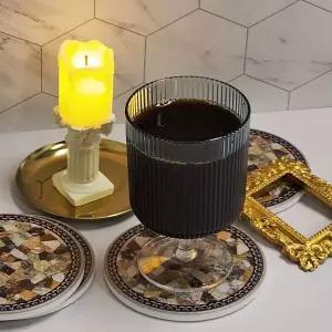 세라믹 세트 코스터 원형 유리조각 찻잔받침대