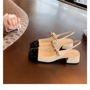 여성용 통굽 소가죽 프렌치 일자 스트랩 리얼 가죽 진주 힐 샌들 하이 웨지힐 MN OOTD5