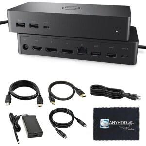 UD22 Dell 도킹 스테이션 듀얼 모니터 번들 - USB-C /USB-A 노트북용 호환 도크 130W 어댑터 + Anyhdd HDMI DisplayPort 케이블 천 / 트리플 4 지원