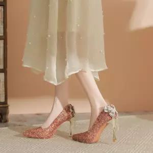 스파이더맨 여사친 스틸레토 리본 단화 크리스탈 힐 웨딩 스팽글 슈즈 큐빅 하이힐 프렌치 여주인공 OPH5