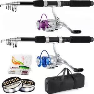 트립퀴프스 낚싯대 콤보 6.9피트 2Pcs 텔레스코픽 막대 세트 접이식 캐리어 백 민물 및 릴 키트가 포함된