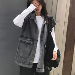 여성 루즈핏 블랙 데님조끼 1P 봄 가을 베스트 청조끼