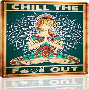 WTREEW 레트로 히피 장식 벽 아트 포스터 - 음식을 식혀라 빈티지 평화 표지판 요가 영감을 주는