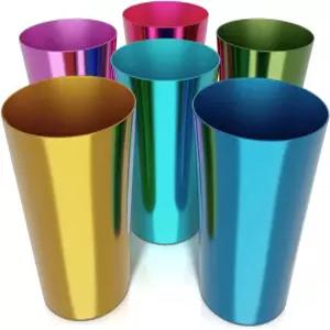 레트로 알루미늄 컵 15온스 세트 6개 - 차가운 음료용 발렌타인데이 금속 텀블러 축제용 컬러 마감