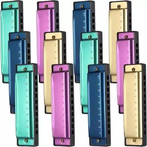 Lukmaa 12개 하모니카 세트 10홀 10톤 티타늄 색상 케이스 포함 초보자 학생 다이아토닉 크로매틱 악기