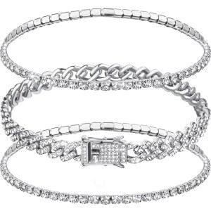 여성용 수리오 3개 발찌 팔찌 조절 가능한 다이아몬드 테니스 쿠바 스타일의 여성 웨딩 패션 선물용 링크