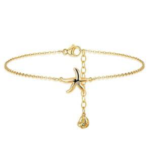 여성용 GUEMER 골드 발목 팔찌, 14K 도금 발찌 조절 가능 쿠바 링크 세트 작고 귀여운 여름 맨발 보석 선물.