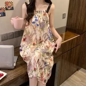 캐주얼 롱스커트 쿨링 잠옷세트 컴포트 상큼한 커플용 슬립 작고 얇은 나시 잠옷 CH1