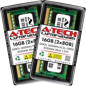 A-Tech 16GB (2x8GB) DDR3 / DDR3L 1600MHz PC3L-12800 (PC3-12800) CL11 SODIMM 2Rx8 1.35V 204핀 비ECC SO-DIMM 노트북, 노트북 RAM 메모리 모듈