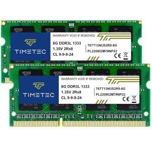 타임텍 16GB KIT(2x8GB) DDR3 / DDR3L 1333MHz PC3-10600 비ECC 언버퍼링 1.5V 1.35V CL9 2Rx8 듀얼 랭크 204 핀 SODIMM 노트북 PC 컴퓨터 메모리 RAM 모듈 업그레이드(16GB KIT(2x8GB))