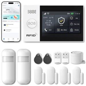 가정 보안을 위한 PGST 알람 시스템 DIY 터치스크린 동작 감지 접촉 센서 무선 사이렌 리모컨 전화 앱 Alexa와 호환 지속적인 업데이트 월 요금 없음