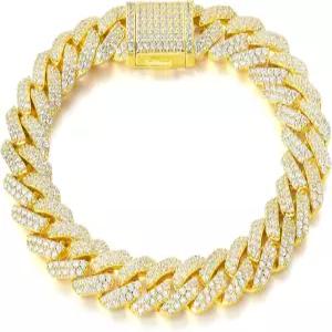 시스누크 스 아웃 쿠바 남성용 링크 팔찌 12mm 18K 화이트 골드 도금 블링 다이아몬드 힙합 래퍼 두꺼운