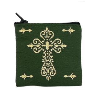 묵주 주머니 크로스 천 녹색 사이즈 금색 태 3인치 주얼리 양면 트리가