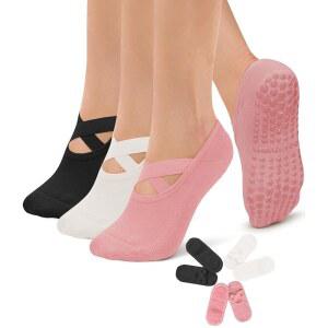 여성용 미끄럼 방지, 운동, 퓨어 바레, 발레, 댄스, 병원 양말을 위한 디우 라이프 3팩 필라테스 양말 요가