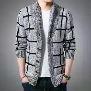 숄카라가디건 남성 봄 체크무늬 오버핏 롱가디건 블랙