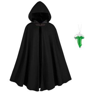 마이어스 코스튬 중세 후드 망토와 잎 브로치 목걸이, 성인 르네상스 바이킹 망토 2개