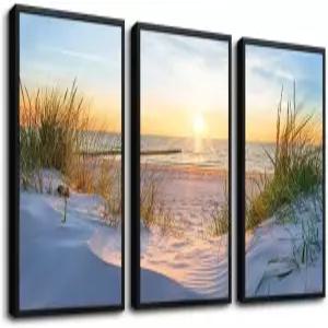 블랙 프레임 비치 월 아트 세트 - 거실 침실 및 사무실용 블루 씨스케이프 페인팅 각각 12 X16