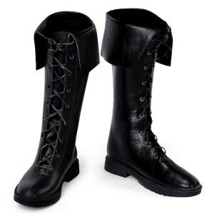 라메데 남성 중세 르네상스 부츠 해적 의상 바이킹 고딕 가죽 하이 튜브 타이 슈즈 할로윈 코스프레용
