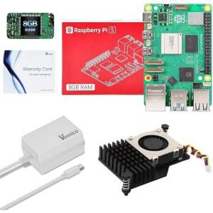 베미코 라즈베리 파이 5 키트 8GB RAM(액티브 쿨러 포함) 27W 5.1V5A PD 타입-C 전원 공급 장치 싱글 보드 보증 카드 포함(8GB RAM)