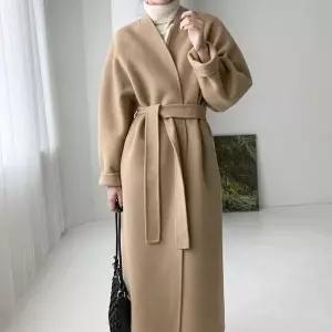 겨울 벨트 오버핏 벨티드 노카라 핸드메이드 롱 코트 (11554041A)