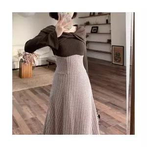 엘럽 여자 니트 스커트 가을 보들보들 원피스 페이크 투피스 원템3