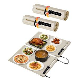 코코셀린 식품 보온 매트 7가지 온도와 타이머가 있는 식품용 듀얼 존 온열 가정용 파티용 뷔페 서빙용 10초 급속 열 유연 실리콘 워머(크림-투피스)
