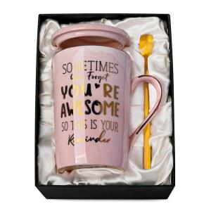 생일 감사합니다 여성들을 위한 선물 때로는 당신이 멋진 커피 머그잔이라는 사실을 잊기도 합니다. 그녀를 영감을 주는 크리스마스 레이디 직원 동료 14온스 핑크 분홍색 마블 골드 프린트 컵 상자