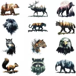 Arricraft 12매 걷기 동물 테마 플라스틱 언온 전사 로고 스티커 포레스트 디어 이글프 패턴 열전사 필름